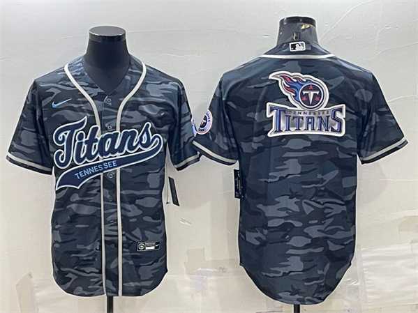 Mens Tennessee Titans Gray Camo Team Big Logo With Patch Cool Base Stitched Baseball Jersey